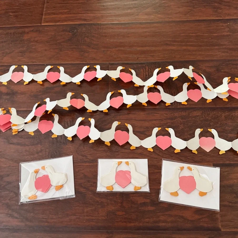 Cottagecore Country Goose Handmade Heart Paper Garland Home Decor Party Supplies